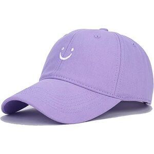 Unisex Light Violet 100% Cotton Smile Face Embroidered Adjustable Baseball Cap